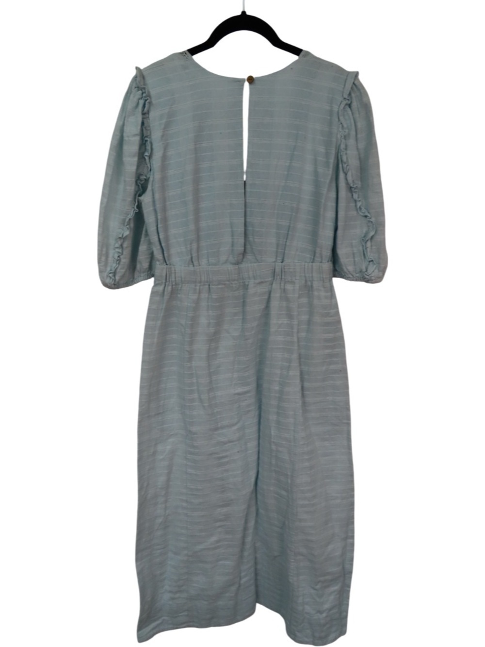 Free People Slow Pace Midi Dress Blue Boho Tie Front Puff Sleeve Size Medium - Picture 4 of 10